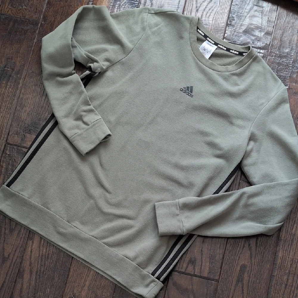 ADIDAS I Lightweight French Terry Olive Green Crewneck Sweatshirt, M